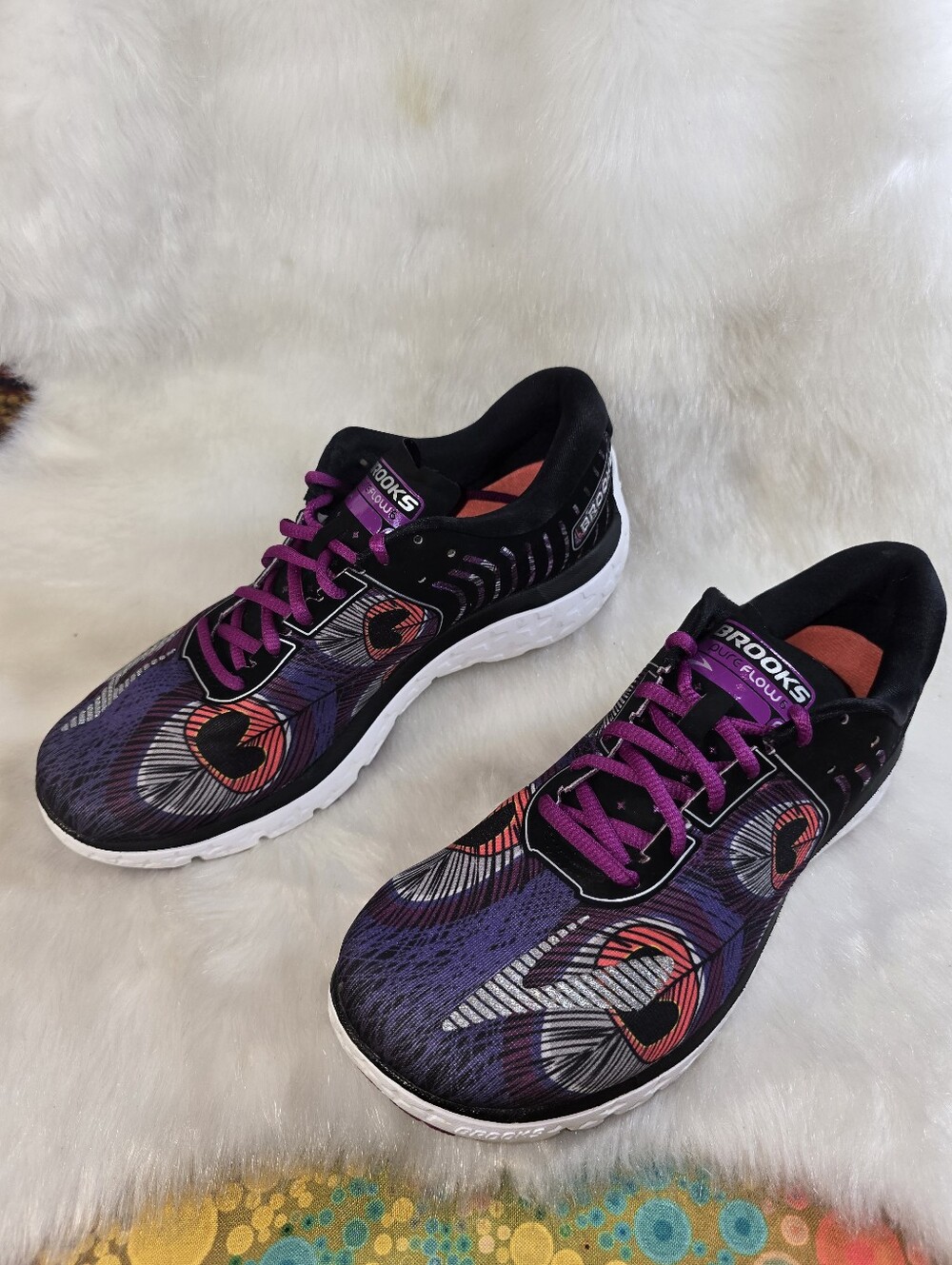 Brooks Pure Flow 6 Purple/Black Peacock Feather Patterned Women's Running Shoes - Picture 2 of 10